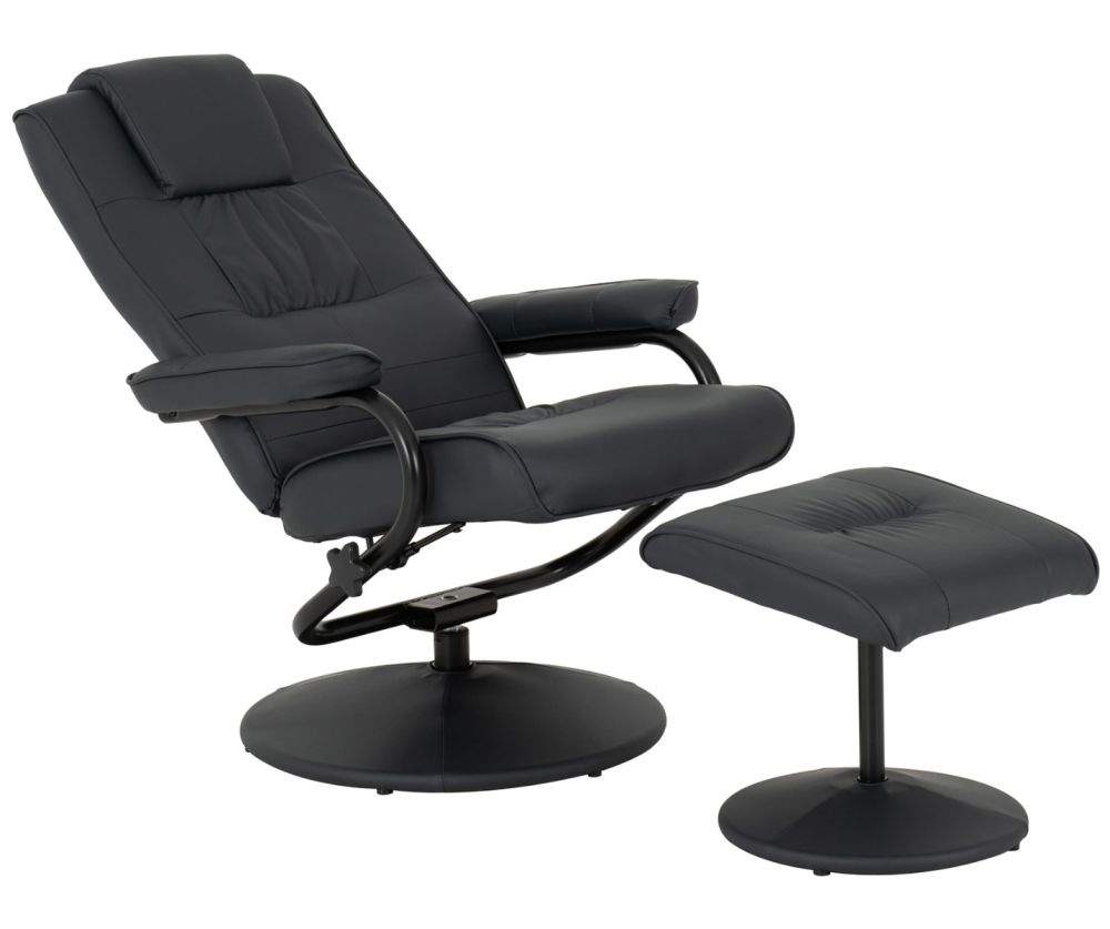 Seconique Furniture Ascot Dark Blue Faux Leather Recliner Chair And Footstool