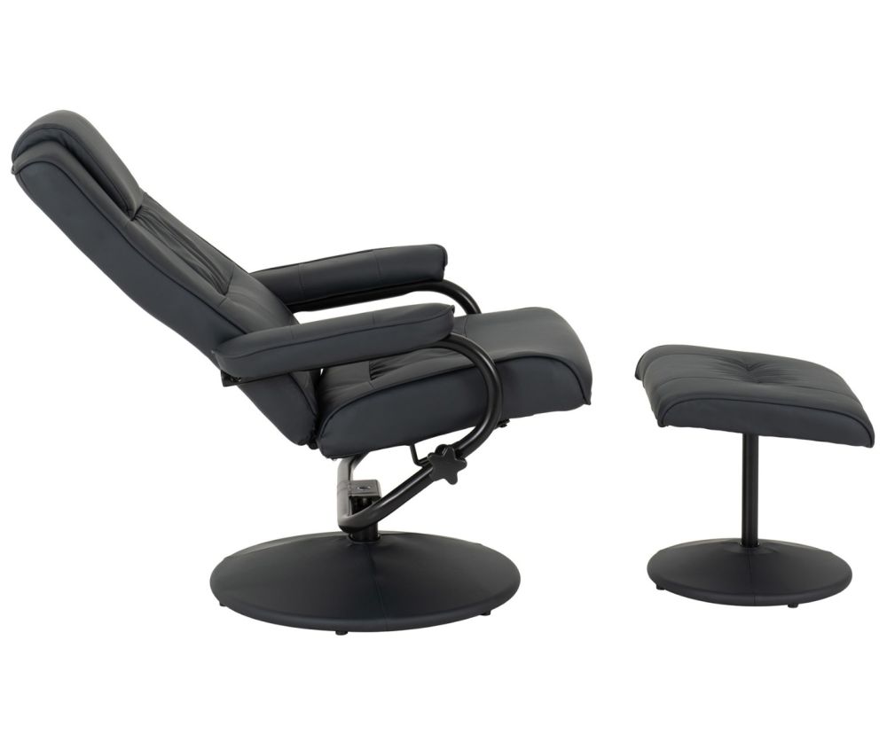 Seconique Furniture Ascot Dark Blue Faux Leather Recliner Chair And Footstool