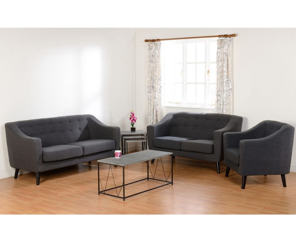 Seconique Furniture Ashley Dark Grey Velvet Fabric 3 Seater Sofa