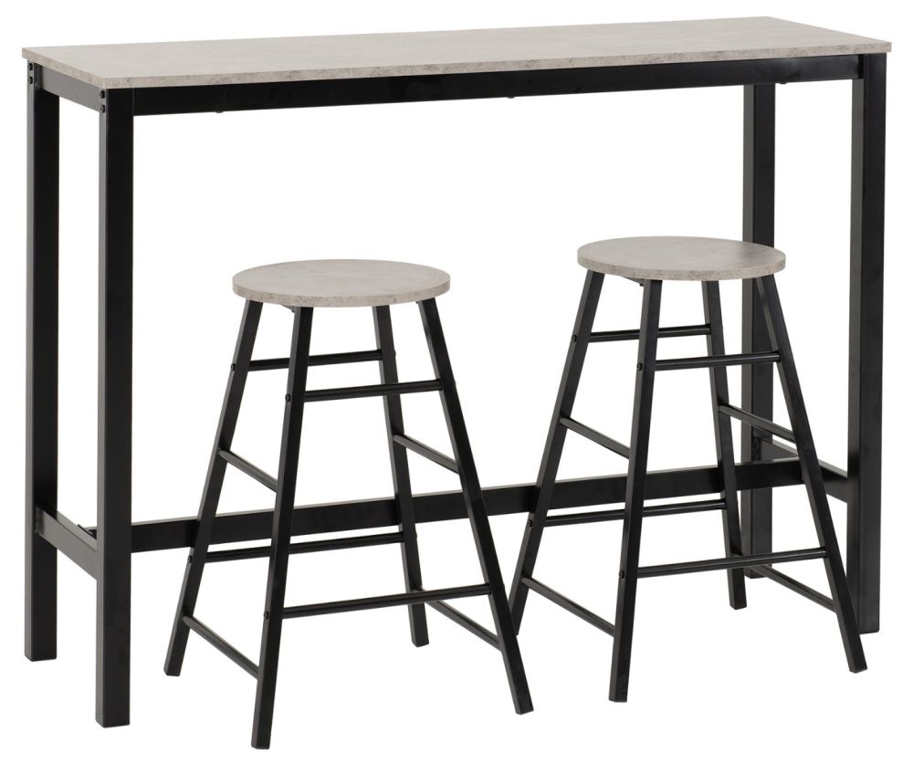 Seconique Furniture Athens Concrete Effect And Black Breakfast Bar Set  