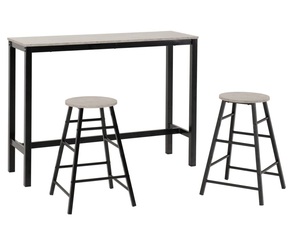 Seconique Furniture Athens Concrete Effect And Black Breakfast Bar Set  