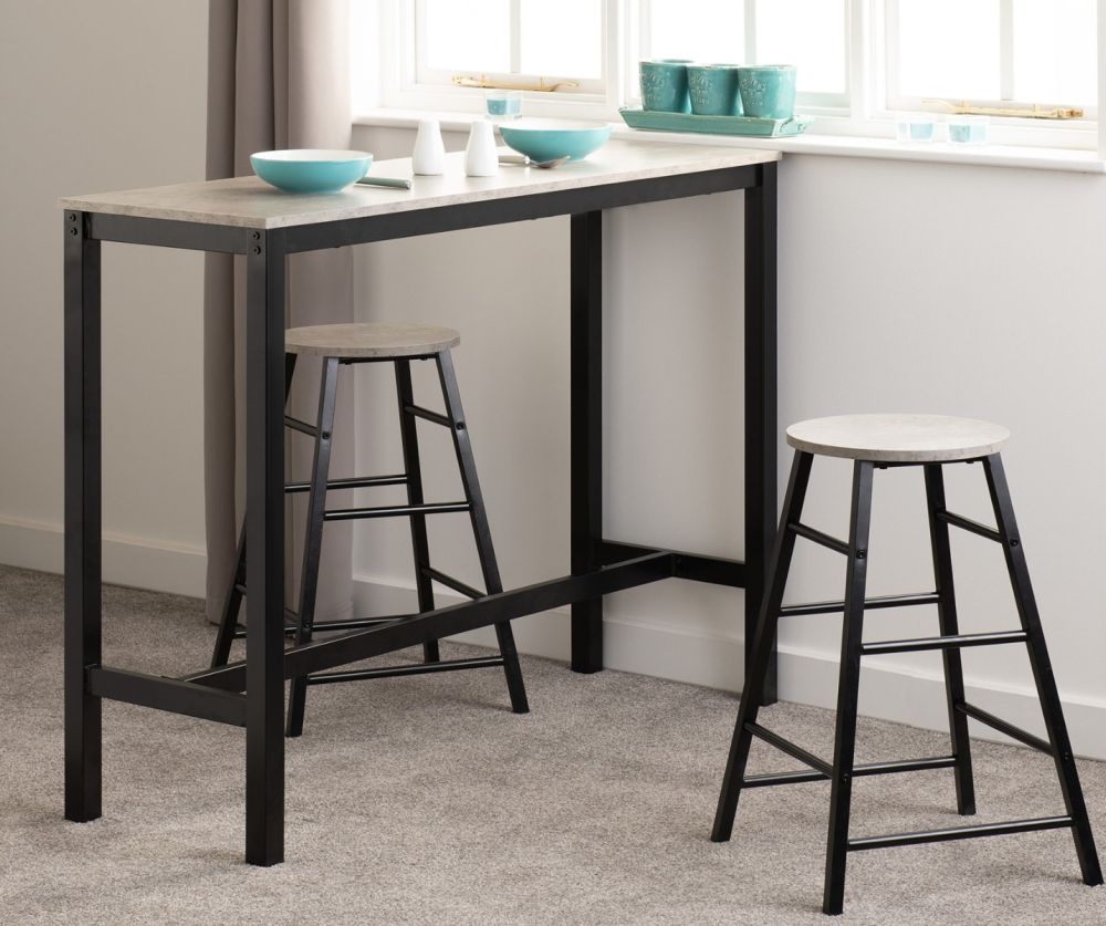Seconique Furniture Athens Concrete Effect And Black Breakfast Bar Set  