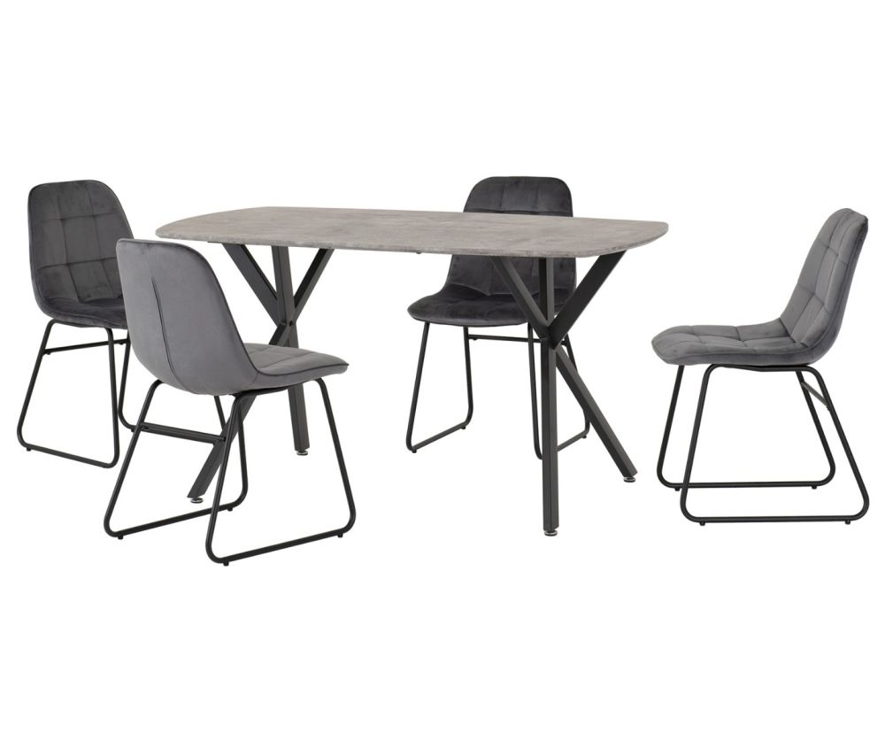 Seconique Furniture Athens Concrete Effect black and grey Velvet Rectangular Dining Set With Lukas Chairs