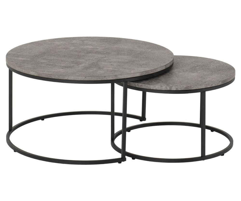 Seconique Furniture Athens Concrete Effect And Black Round Coffee Table Set