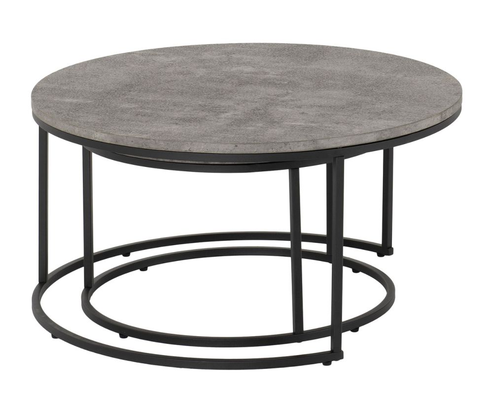 Seconique Furniture Athens Concrete Effect And Black Round Coffee Table Set