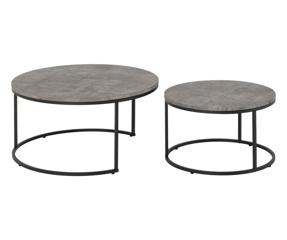 Seconique Furniture Athens Concrete Effect And Black Round Coffee Table Set