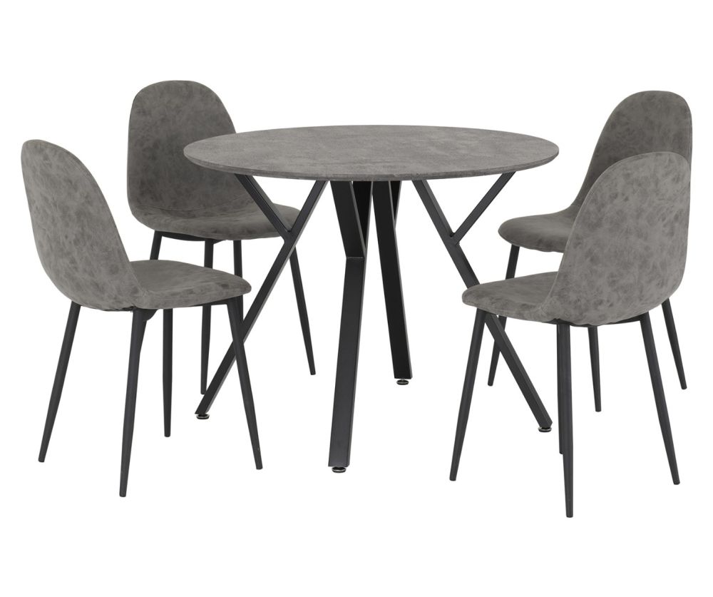Seconique Furniture Athens  Concrete Effect and black and grey Faux Leather Round Dining Set