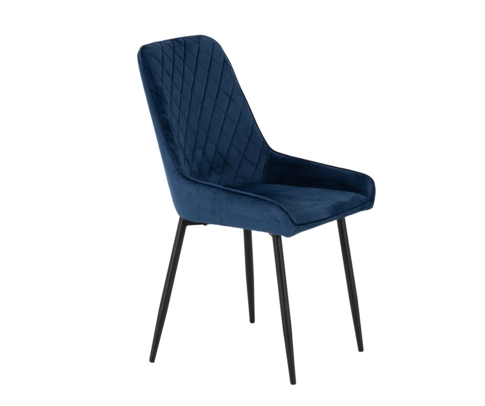 Seconique Furniture Athens Concrete Effect Round Dining Set With Sapphire Blue Velvet Chairs – Black Legs