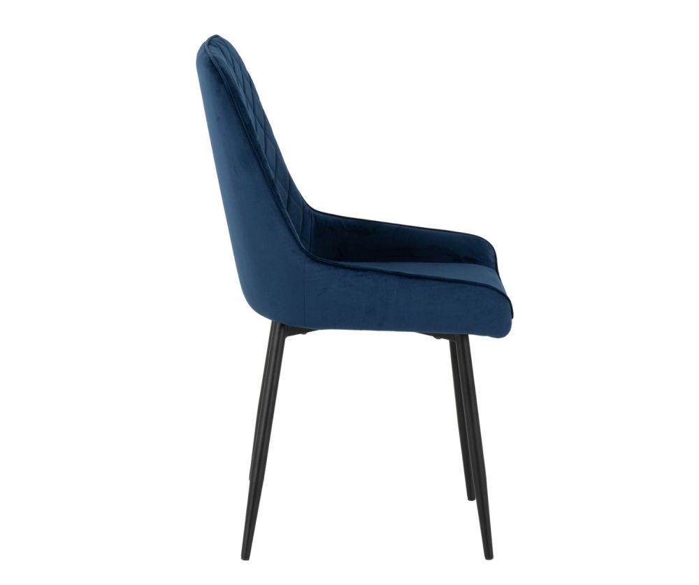 Seconique Furniture Athens Concrete Effect Round Dining Set With Sapphire Blue Velvet Chairs – Black Legs
