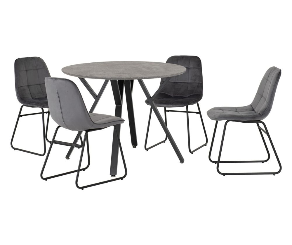 Seconique Furniture Athens Concrete Effect And Black And Grey Velvet Round Dining Set With Lukas Chairs