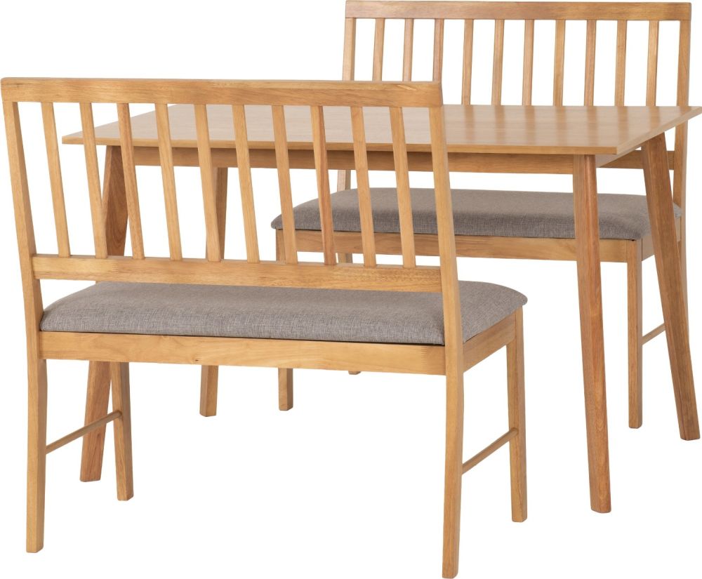 Seconique Furniture Austin Oak Effect And Grey Fabric Dining Bench Set