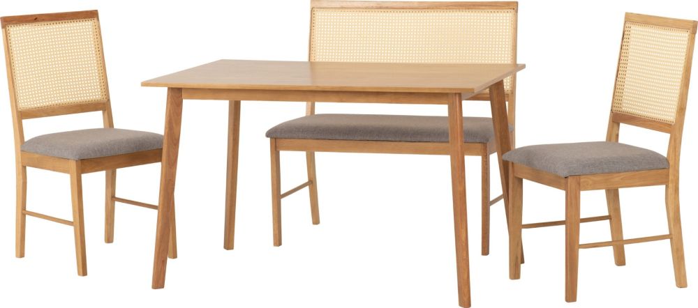 Seconique Furniture Austin and Ellis Oak Effect And Grey Fabric Dining Bench Set with Chair
