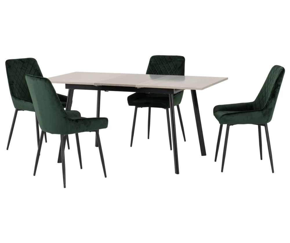 Seconique Furniture Avery Concrete And Grey Oak Effect And Emerald Green Velvet Extending Dining Set With Avery Dining Chairs