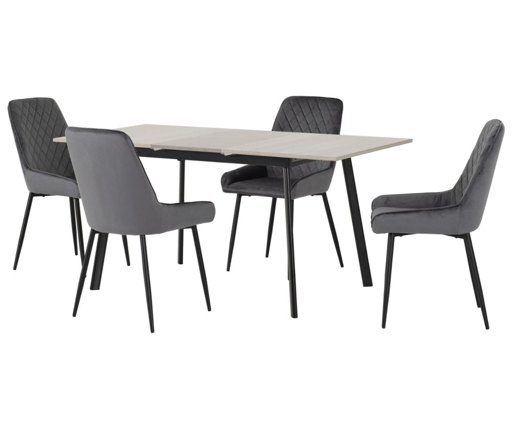Seconique Furniture Avery Concrete And Grey Oak Effect And Grey Velvet Extending Dining Set With Avery Chairs  