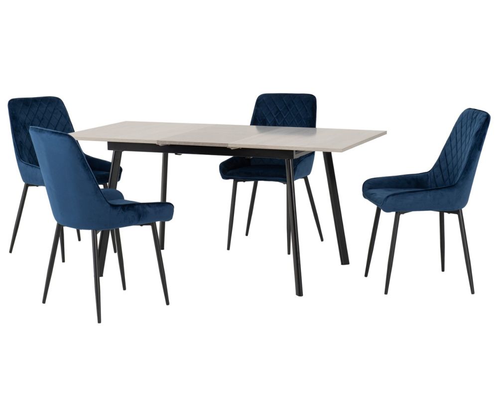 Seconique Furniture Avery Concrete And Grey Oak Effect And Sapphire Velvet Extending Dining Set With Avery Chairs  