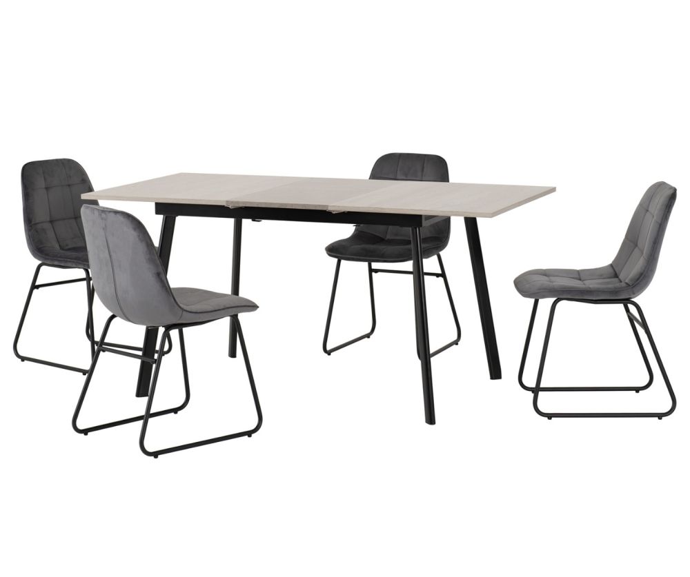 Seconique Furniture Avery Concrete And Grey Oak Effect And Grey Velvet Extending Dining Set With Lukas Chairs  