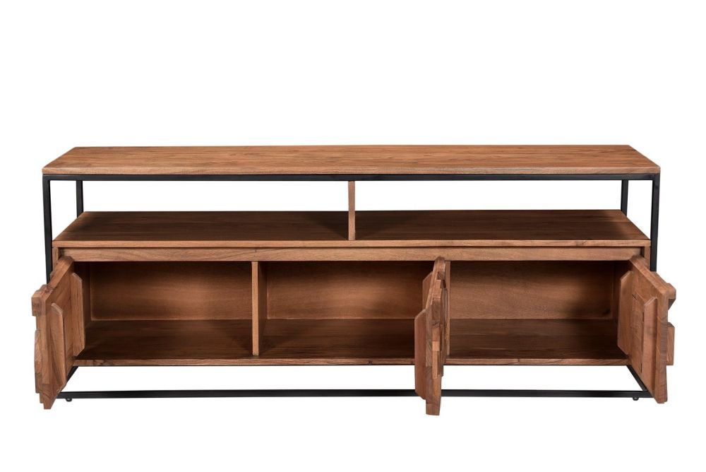 Furniture Link Axis Natural Acacia Wood 3 Doors Media Unit