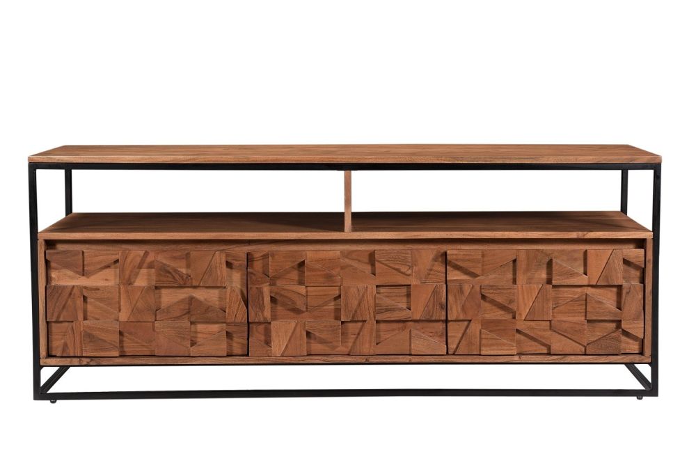 Furniture Link Axis Natural Acacia Wood 3 Doors Media Unit