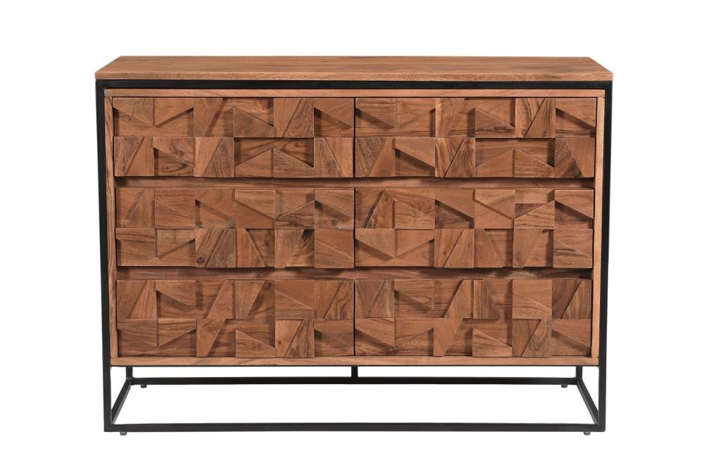 Furniture Link Axis Natural Acacia Wood 6 Drawers Chest