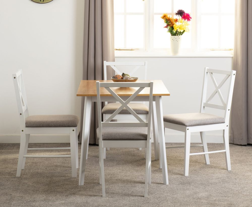 Seconique Furniture Balfour White And Oak And Grey Fabric Dining Set