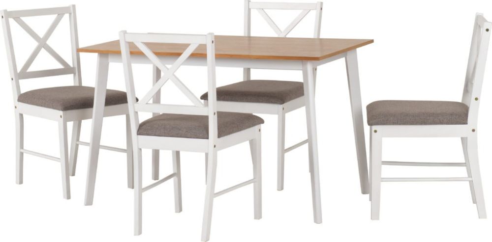 Seconique Furniture Balfour White And Oak And Grey Fabric Dining Set