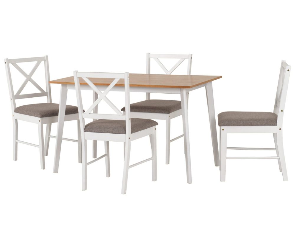 Seconique Furniture Balfour White And Oak And Grey Fabric Dining Set