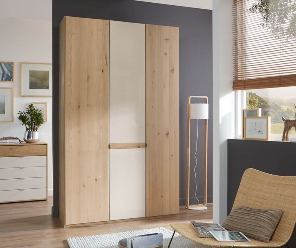 Wiemann Bari Wooden and Champagne Glass 3 Door Hinged Wardrobe