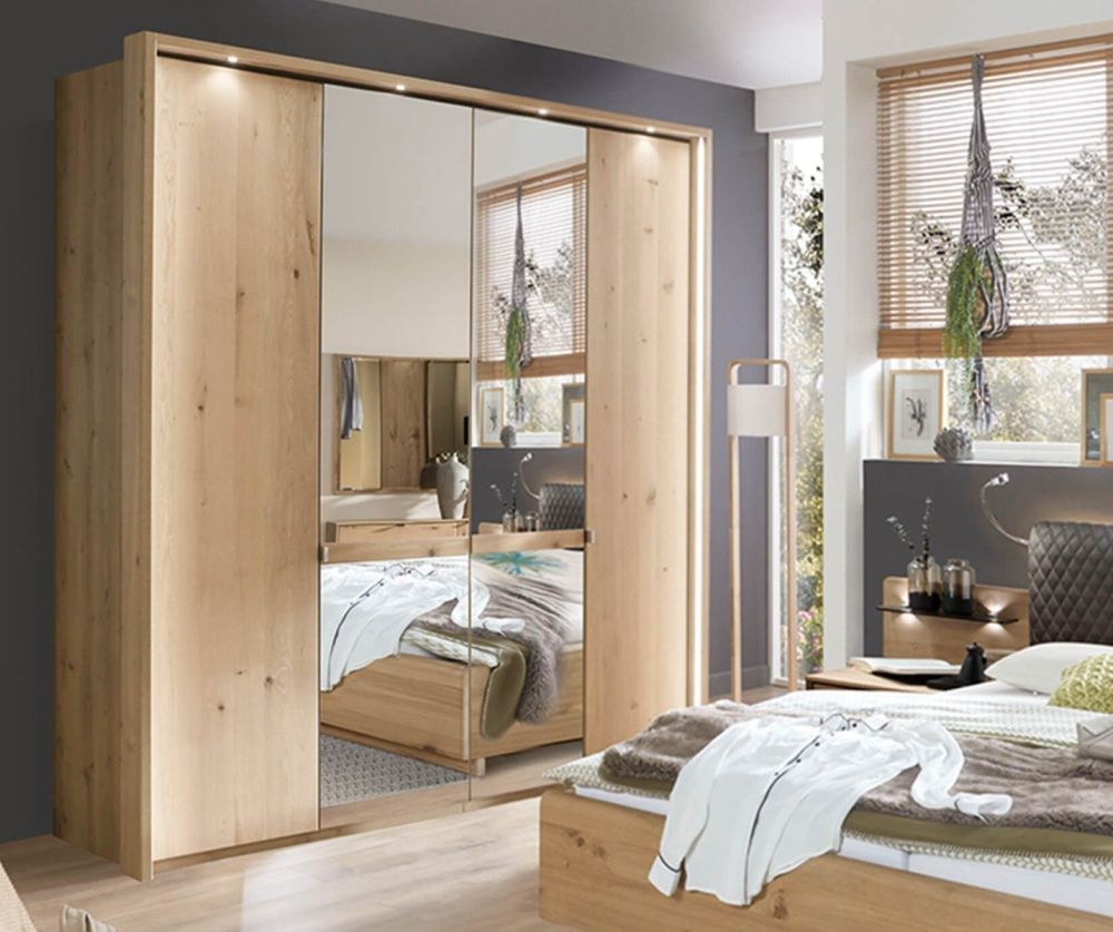 Wiemann Bari Champagne Glass Hinged Door Wardrobe With Cross Trims - H216cm