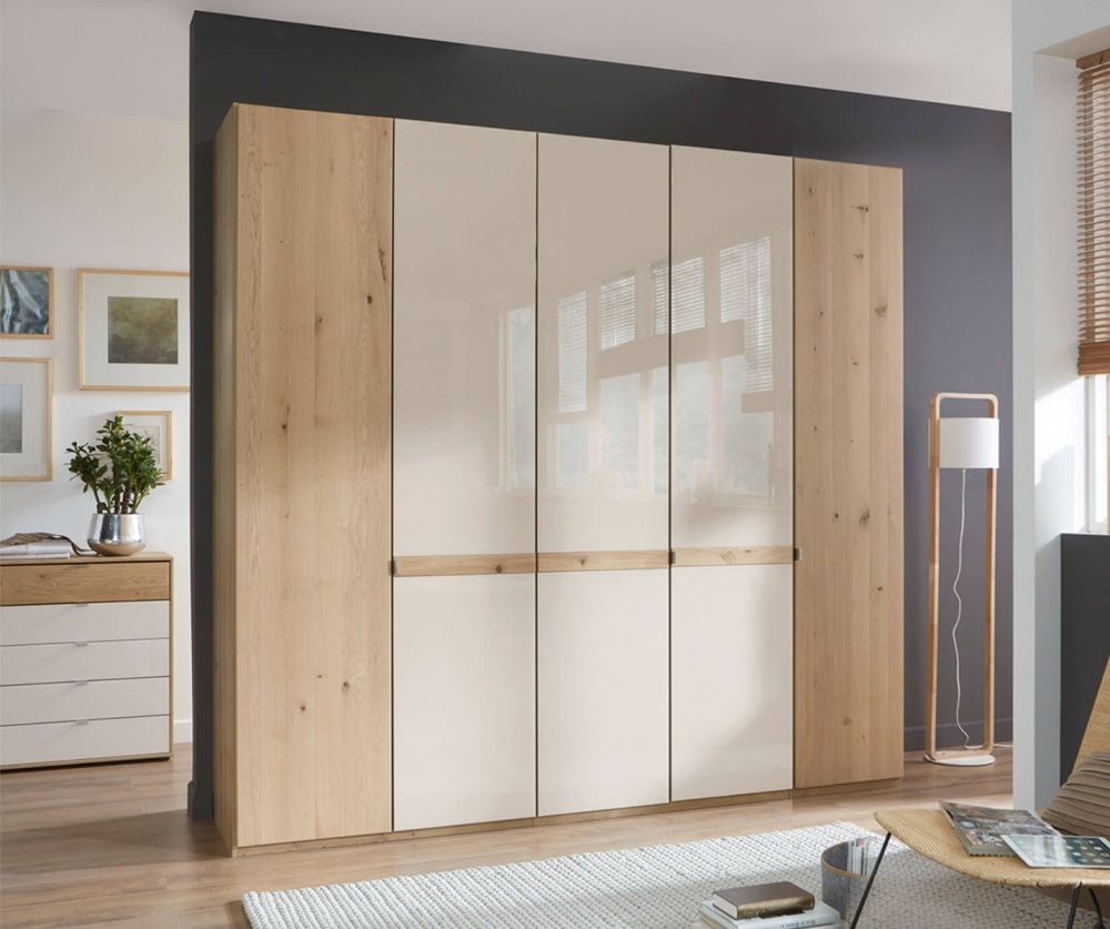 Wiemann Bari Champagne Glass and Wooden 5 Door Hinged Wardrobe