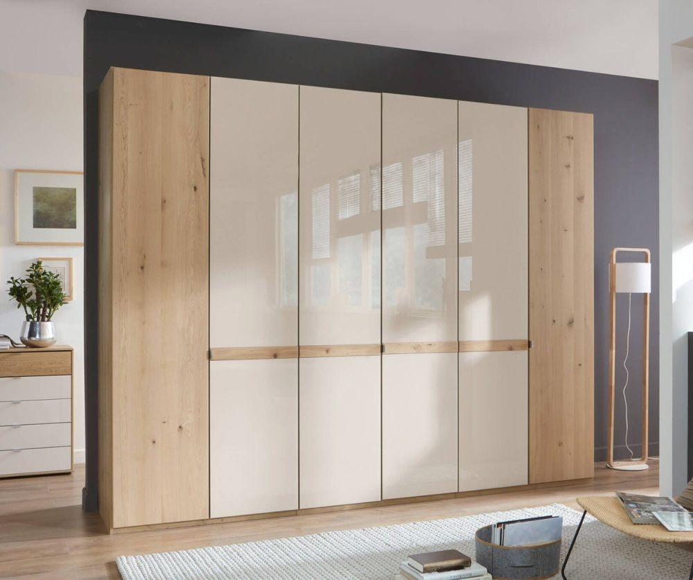 Wiemann Bari Champagne Glass and Wooden 6 Door Hinged Wardrobe