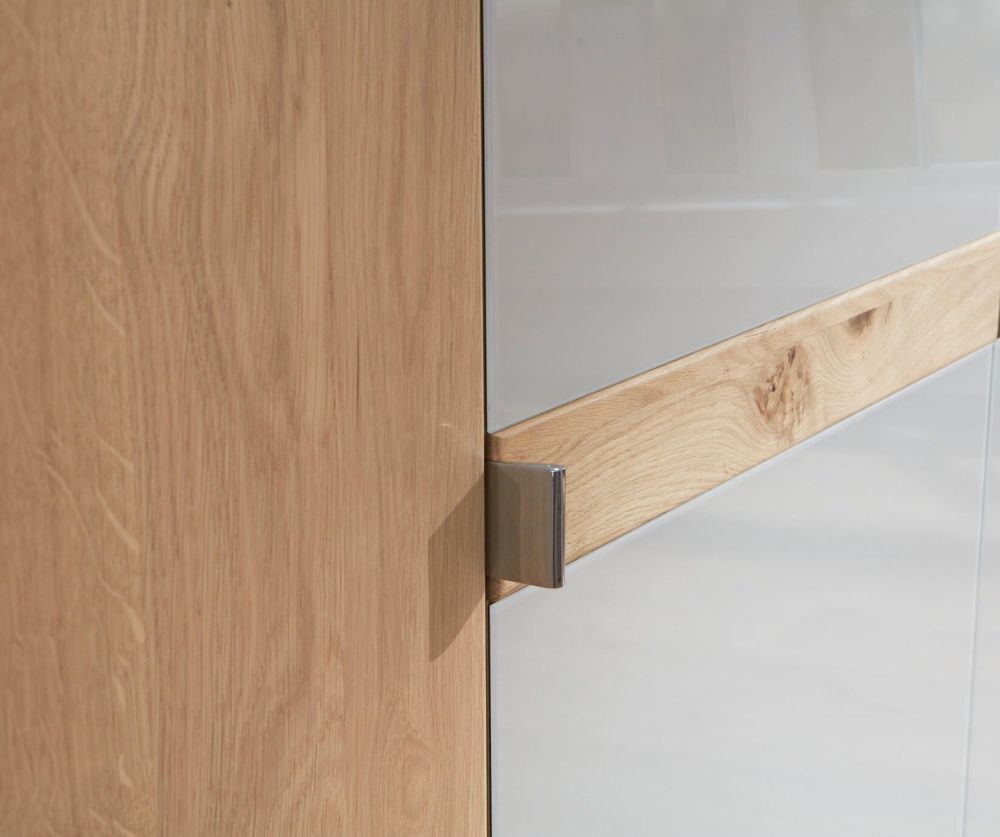Wiemann Bari Wooden And Champagne Glass Hinged Door Wardrobe With Cross Trims - H216cm