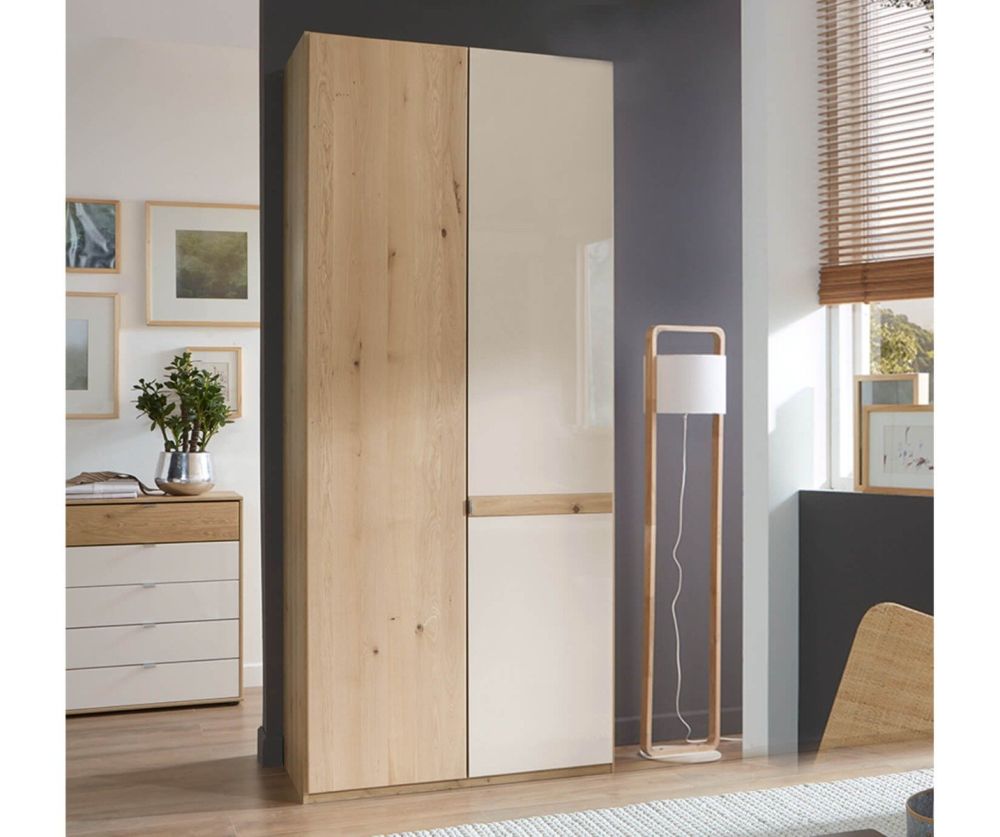 Wiemann Bari Wooden And Champagne Glass Hinged Door Wardrobe With Cross Trims - H236cm