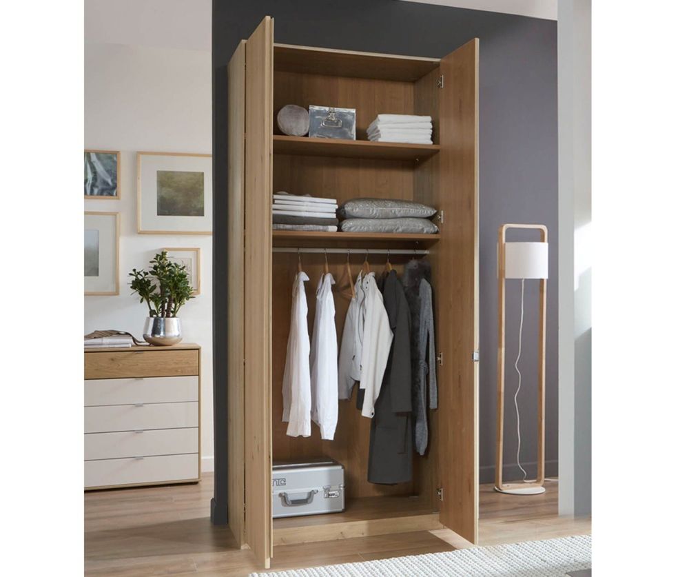 Wiemann Bari Champagne Glass and Wooden 2 Door Hinged Wardrobe