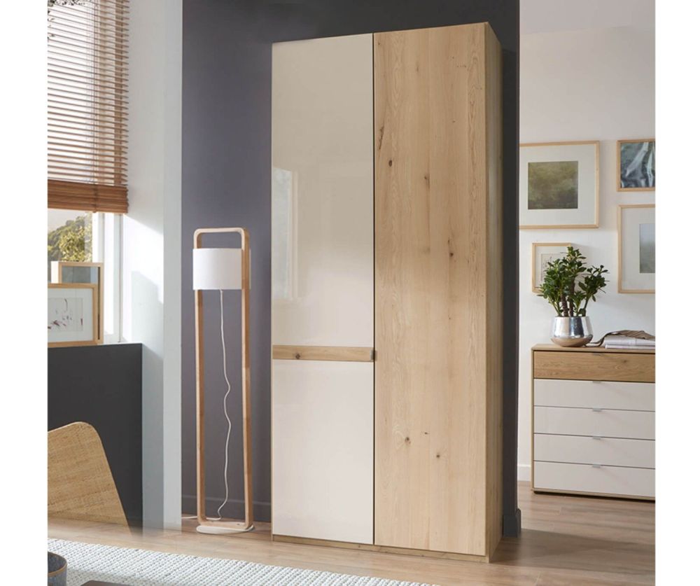 Wiemann Bari Champagne Glass and Wooden 2 Doors Hinged Wardrobe