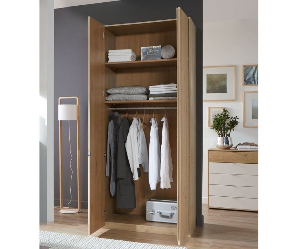 Wiemann Bari Champagne Glass and Wooden 2 Doors Hinged Wardrobe