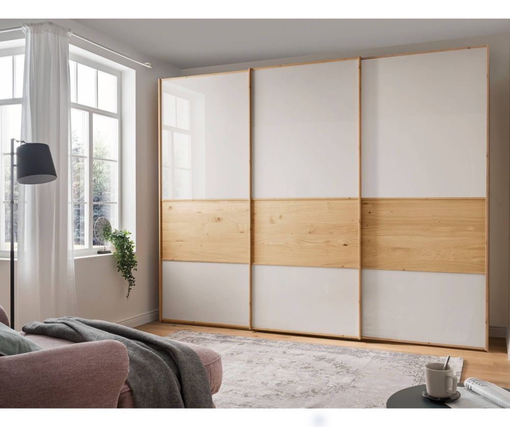 Wiemann Bari Champagne Glass Sliding Door Wardrobe With Cross Trims – H236cm