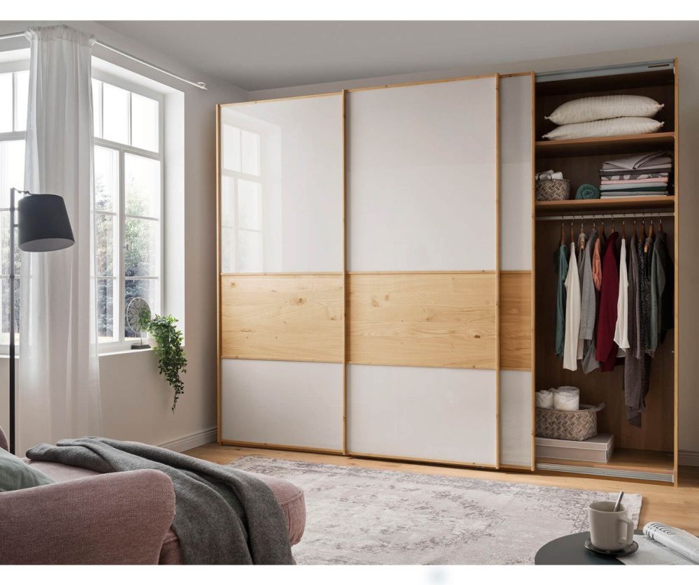 Wiemann Bari Champagne Glass 3 Door Sliding Wardrobe with Cross Trim - W250cm