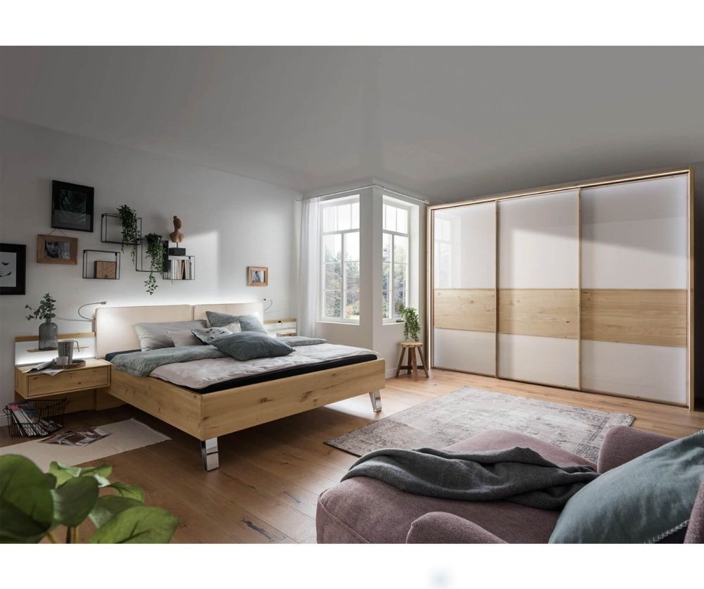 Wiemann Bari Champagne Glass Sliding Door Wardrobe With Cross Trims – H236cm