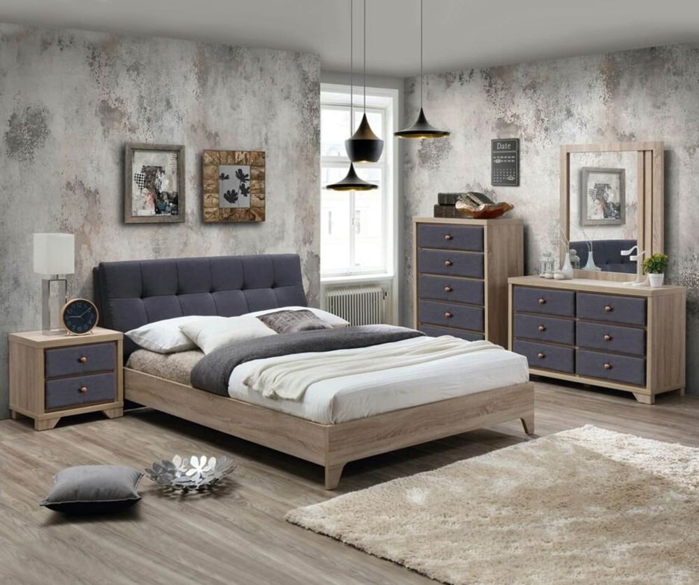 Artisan Grey Fabric and Beech Wood 5 Drawer Chest
