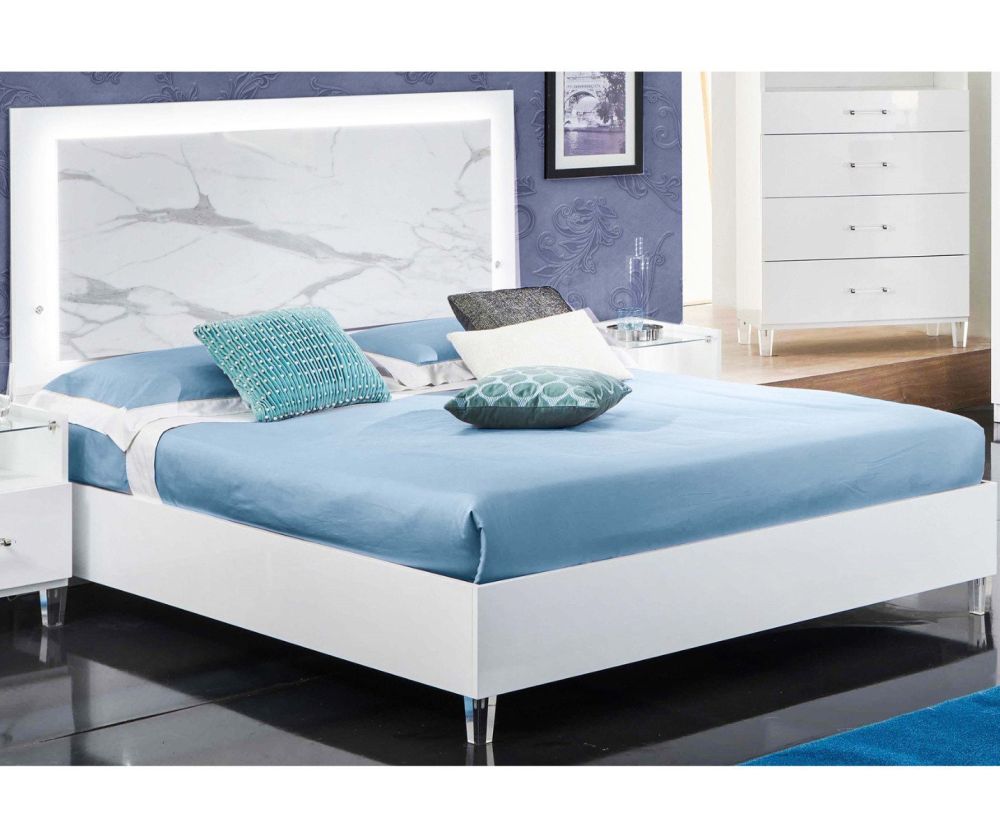 Ben Company Cristal White Marble Finish Italian Bedroom Set with 6 Door Wardrobe