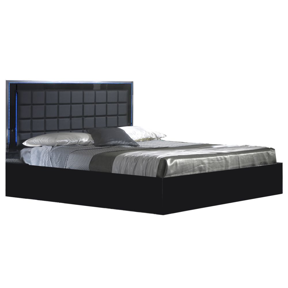 Ben Company Ambra Black Finish Italian Bed Group Set with 4 Door Wardrobe