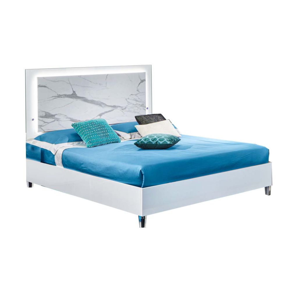 Ben Company Cristal White Marble Finish Italian Bedroom Set