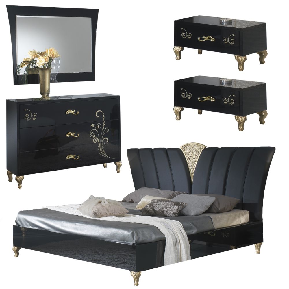 Ben Company Sofia Black and Gold Italian Bedroom Set