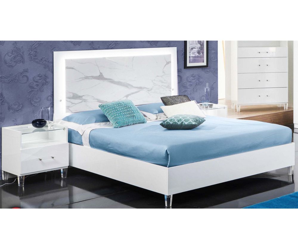 Ben Company Cristal White Marble Finish Italian Bedroom Set with 6 Door Wardrobe