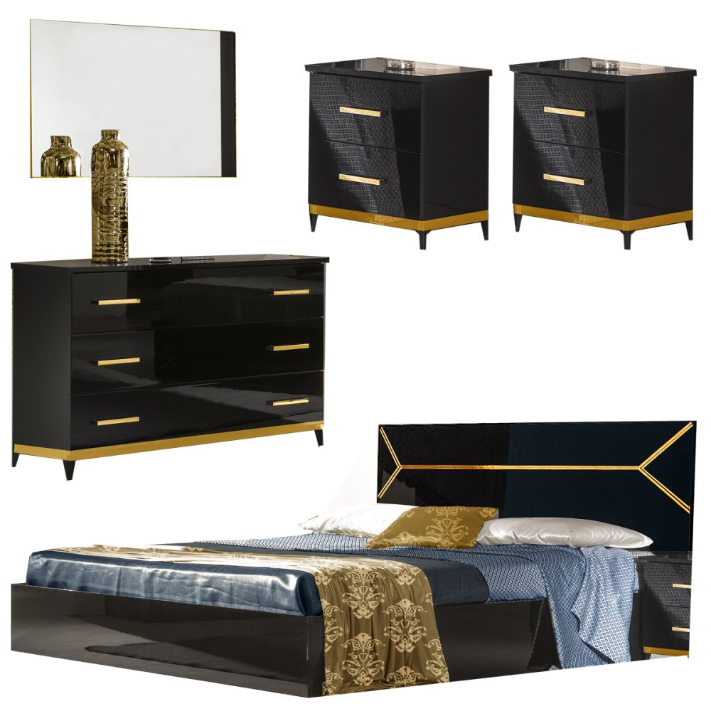 Ben Company Elegance Black and Gold Finish Italian Bed Group Set