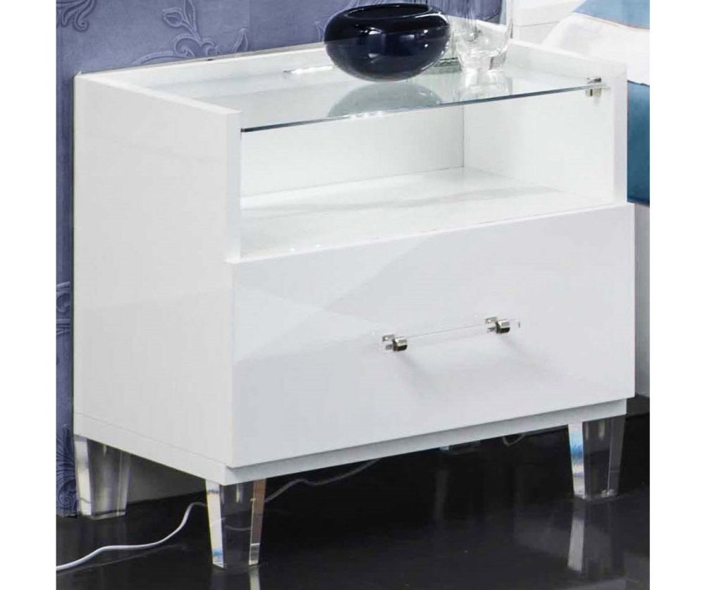 Ben Company Cristal White Marble Finish Italian Bedroom Set with 4 Door Wardrobe