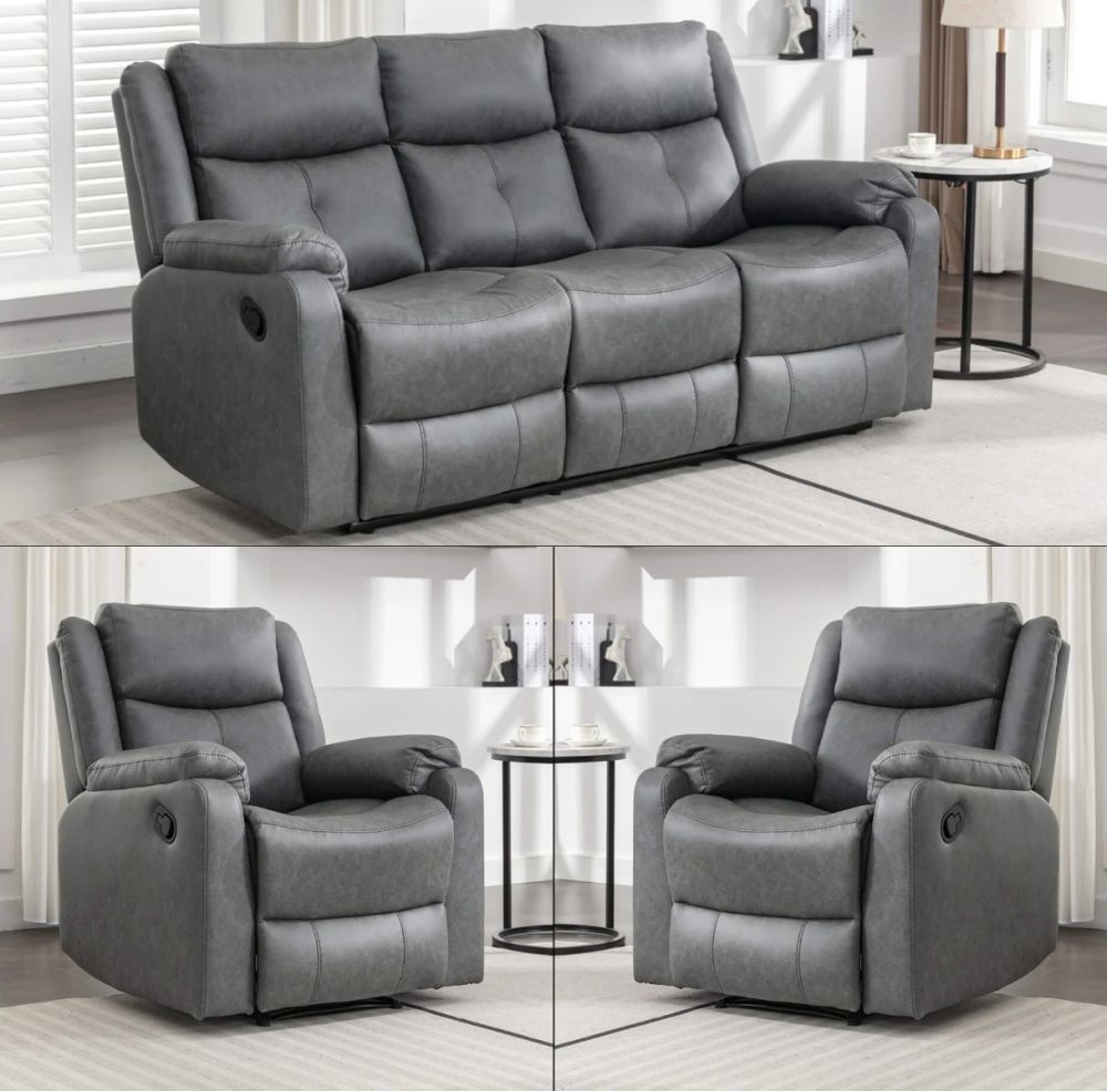 Belair Grey Fabric Recliner 3+1+1 Sofa Set 