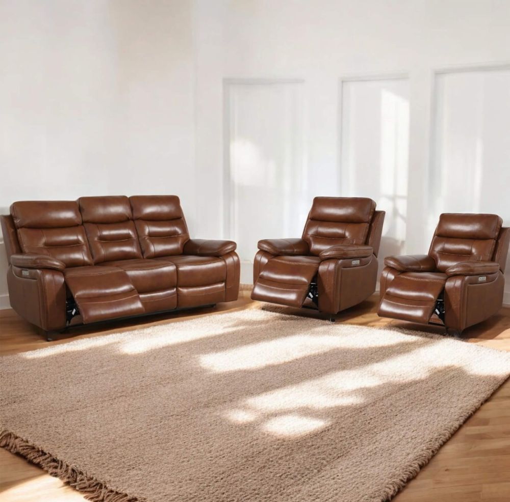 Belgravia Brown Leather Power Recliner 3+1+1 Sofa Set 