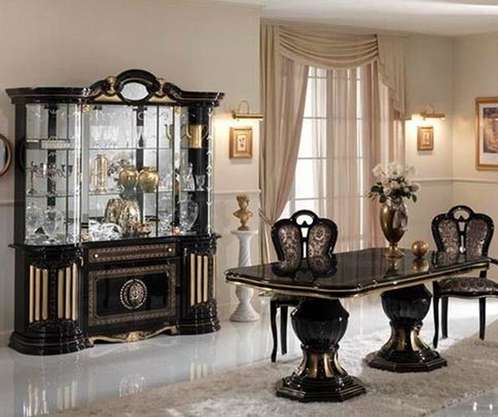 Ben Company Betty Black and Gold Finish Italian 4 Door Vitrine