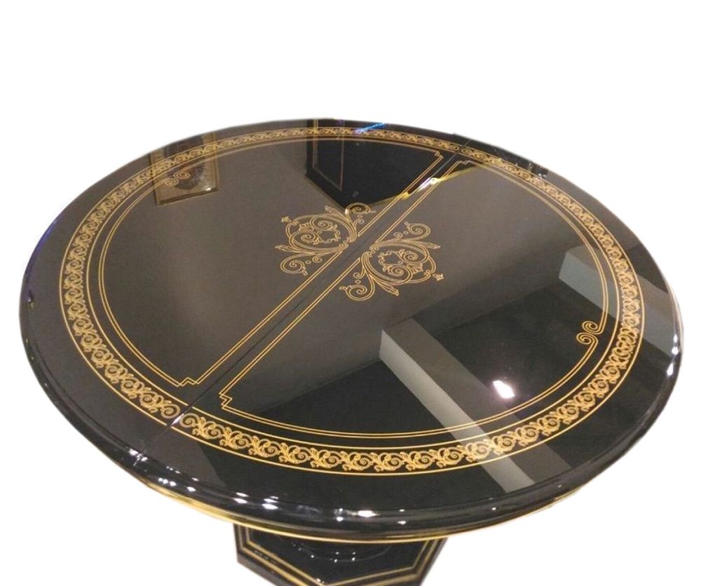 Ben Company Betty Black and Gold Finish Italian Round Extension Dining Table Only